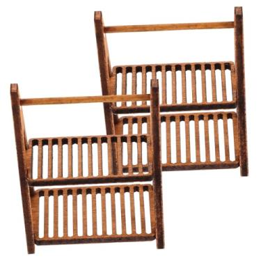 Imagem de HEMOTON 2 Unidades Brinquedos de fingir estante em miniatura estante de madeira em miniatura ornamento conjunto de madeira coisas em miniatura decoração de mini estante bebê