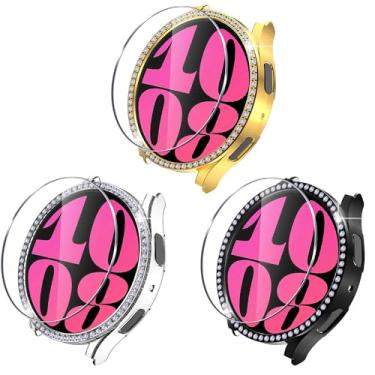 Imagem de Ltezixal 3 pacotes para Galaxy Watch 7 de 44 mm, capa Bling Diamonds com película protetora de tela de vidro temperado HD, adequada para Samsung Galaxy Watch 7 de 44 mm, (pacote com 3,