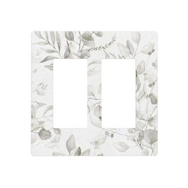 Imagem de Branco cinza folha de eucalipto 2 gangues dupla GFCI Rocker/Decorator capa de interruptor de luz decorativa tomada placa frontal elétrica sem parafuso