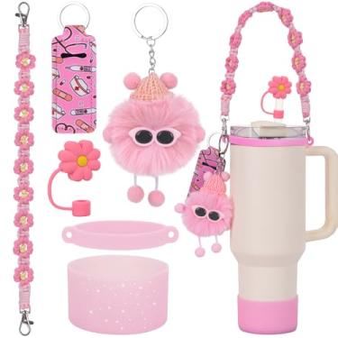 Imagem de 6 peças para acessórios Stanley Cup Tumbler 1,134 g 850,5 g, compatível com Stanley Cup Tumbler Water Bottle Handle Sling Strap para transporte (rosa)