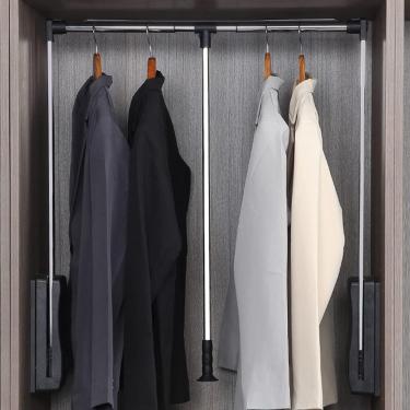 Imagem de Trilho de guarda-roupa pull down, trilho de guarda-roupa de largura ajustável, trilho de elevação suspenso, de armazenamento de economia de guarda-roupa de alumínio 25KG, para vestiá