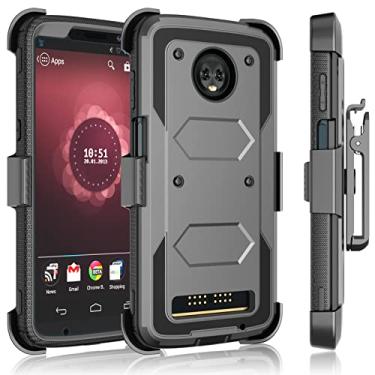 Imagem de Tekcoo Capa para Motorola Moto Z3 Play/Verizon Moto Z3 Clipe Coldre, [Tshell] [Tela embutida] Capa protetora de cinto com trava giratória segura para transporte de corpo inteiro [cinza]