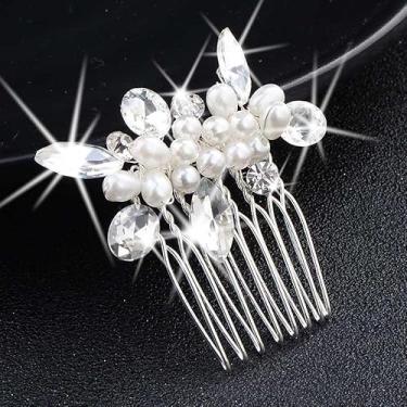 Imagem de Brishow Pente de cabelo de pérola de casamento, pentes laterais com strass, acessórios de cabelo de cristal para noivas para mulheres