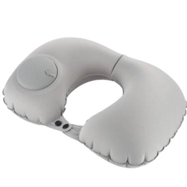 Imagem de Almofada Inflável de Pescoço para Viagem, Travesseiro Portátil e Confortável para Avião, Carro e Relaxamento (Cinza)