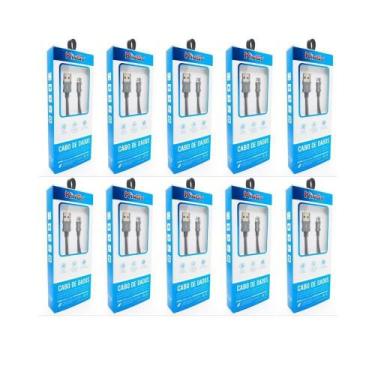 Imagem de Kit 10 Cabo Metal Usb Kingo 1M 2.1A Para Galaxy J4