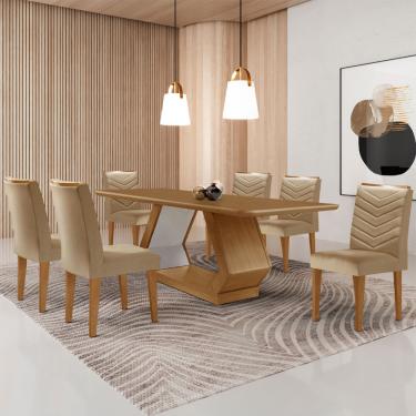 Imagem de Mesa para Sala de Jantar Alvorada 180cm MDF Tampo Laminado Canto Copo e 6 Cadeiras Liz - Turim 07/Off White/Imbuia