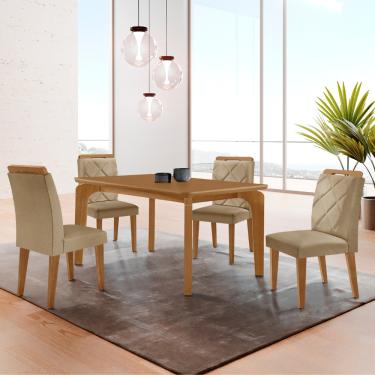 Imagem de Mesa de Jantar Liz 120cm MDF Canto copo e com 4 Cadeiras Melissa - Turim 07/Naturalle/Naturalle