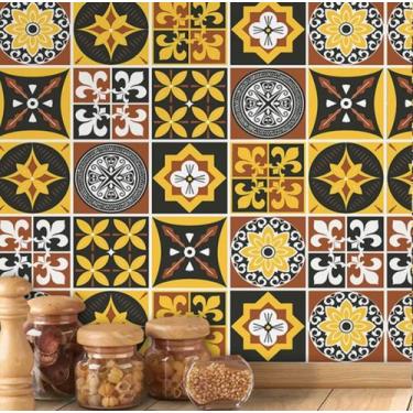 Imagem de Papel de Parede Autocolante Ladrilho Azulejo Cozinha Colorido 1 Metro 