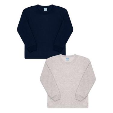 Imagem de Kit 2 Camiseta Infantil Manga Longa Menino Algodão Escolar - Wilbertex