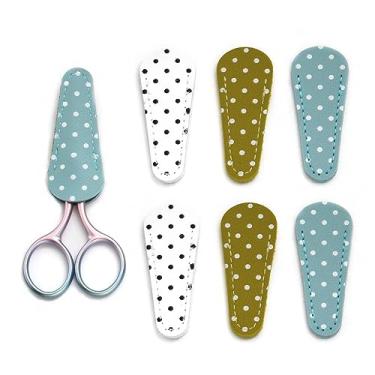 Imagem de Motanar 6 tesouras de couro de segurança para bainha protetora de couro colorida costura tesoura bainha portátil para aparar sobrancelhas capa de proteção de beleza (branco, azul e verde - pontos)