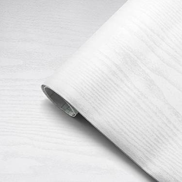 Imagem de Papel de parede de madeira, papel de parede de tábuas de madeira, papel de parede 40,6 x 502,8 cm, papel de contato de grão de madeira branco autoadesivo para prateleira de bancada de armário de móveis