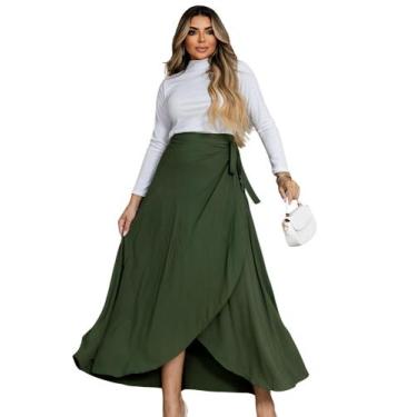 Imagem de saia feminina longa envelope de viscolinho com forro com fenda lateral