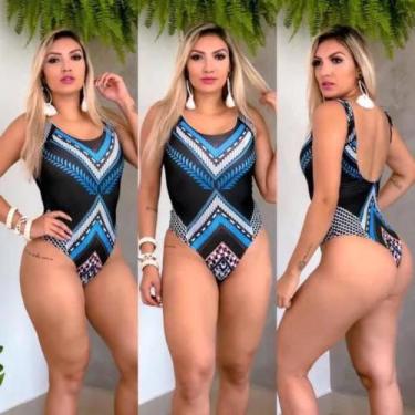 Imagem de Biquini maio feminino praia body arabesco azul e branco - Dioper Store
