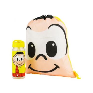 Imagem de Garrafa Plástico 450ml Com Mochila Tipo Saco Cascão Turma Da Mônica - 
