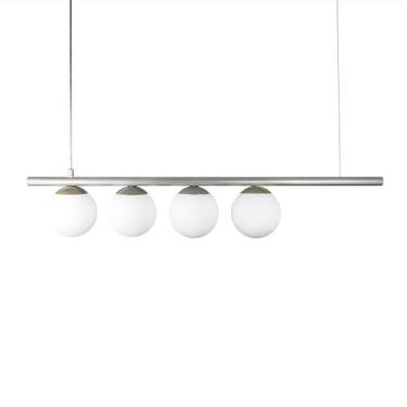 Imagem de Lustre Pendente Figo PRATA - 4 Globos Esfera de Vidro Branco - Trybo D