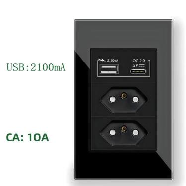 Imagem de Tomada de Parede USB Tipo C 3A com Carga Rápida - Painel de Vidro Cris