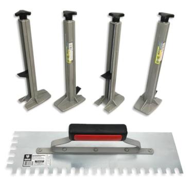 Imagem de Desempenadeira Dentada 307/04 + 4 Suporte Régua P/Pedreiro Assentamento Cerâmico Porcelanato Profissional Kit