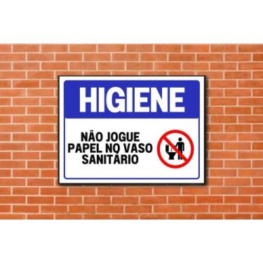 Imagem de Quadro Banheiro Aviso Higiene Não Jogue Papel Vaso 20x28cm - CAMALEÃO 