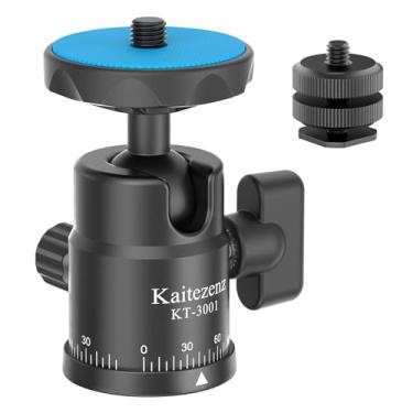 Imagem de Kaitezenz Mini Ball Head, Panoramic Camera Tripod Head com 1/4" Screw and Dual Hot Shoe Mount, adaptador de metal rotativo para DSLR Camera Tripods Monopods Camcorder Light Microphone, Max Load 5,5 kg