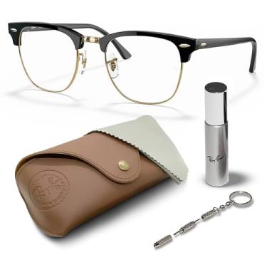 Imagem de Ray-Ban Óculos de sol RB3016 CLUBMASTER AZUL-VIOLETA CLARO CLARO em formato quadrado para homens e mulheres com kit oficial de óculos RAYBAN, Armação preta polida | Lente transparente, 51 mm