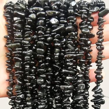 Imagem de 5-10mm Natural Black Obsidian Irregular Tumbled Chip Beads for Jewelry Making, Healing Crystal Drilled Loose Bead Strand DIY Craft Supplies(2 Strands)