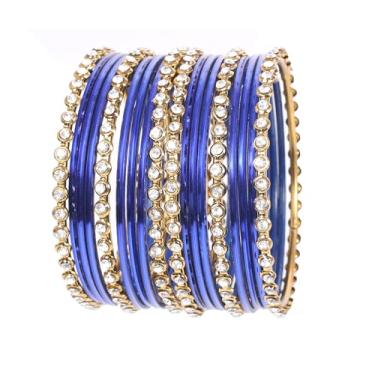 Imagem de Touchstone Conjunto de pulseiras coloridas indianas de liga de Bollywood de linha única de strass transparente e cor texturizada com 45,7 cm tom dourado antigo para mulheres., XL - Circ 8.6 in-Indn