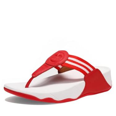 Imagem de FitFlop Sandália feminina Walkstar, leve, larga, suporte de arco para mulheres, sapatos casuais de verão antiderrapantes, calçados para o dia todo e conforto acolchoado em movimento, vermelho, 34