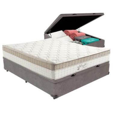 Imagem de Cama Box Baú Casal Cinza + Colchão King Best Bege Molas Ensacadas Anjo