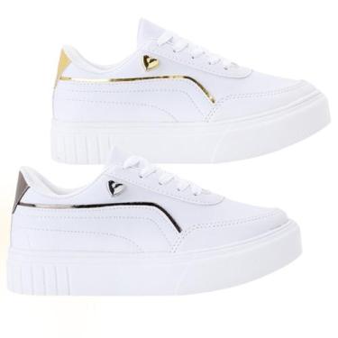Imagem de Kit 2 Tênis Casual Feminino Pumada Branco Com Brilho Conforto Estilo e