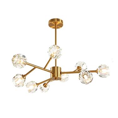 Imagem de Moderno 9 luzes cristal Sputnik candeeiro suspenso vintage ouro latão industrial durante a luz irregular cristal Plafon LED teto para cozinha lava-loiça bar-cobre e vidro 62 * 41 cm