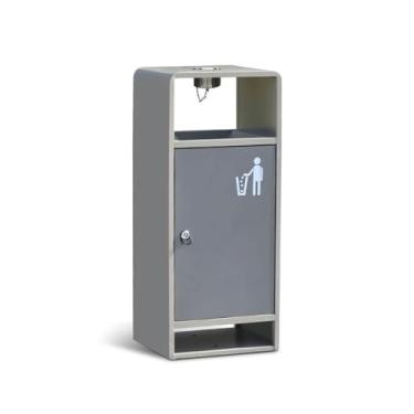 Imagem de Lixeira para Área Externa Lixeira interna/externa lata de lixo quadrada cinza de metal com abertura lateral, lata de lixo comercial moderna com cinzeiro Lixeira para Área Externa