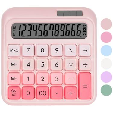 Imagem de HUTUDD Calculadora, calculadora linda tela LCD grande de 12 dígitos e botões, bateria solar calculadora de energia dupla para trabalho básico de escritório (rosa)
