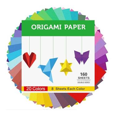 Imagem de 160 folhas de papel origami dupla face para artes e artesanato, 20 cores vivas - 15 x 15 cm, papel quadrado fácil de dobrar para iniciantes
