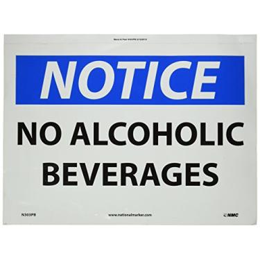 Imagem de NMC N303PB Placa OSHA, Legend "Aviso - SEM Bebidas Alcoólicas", 35,5 cm de comprimento x 25,4 cm de altura, vinil sensível à pressão, preto/azul sobre branco