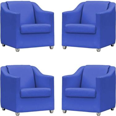 Imagem de Kit 4 Poltronas Mila Corino Cores Pé De Plástico Cromado - Azul-royal Corino