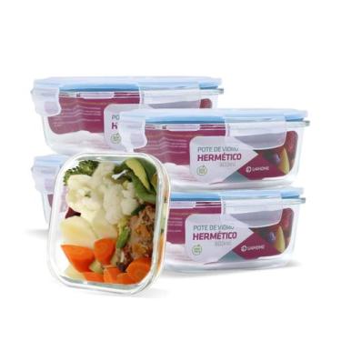Imagem de Conjunto 5 Pote Vidro Hermético Marmita Tampa Plástico 800ml - U4home,