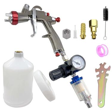 Imagem de YSIL Pistola De Pintura Automotiva Lvlp R500, Com Alimentação Por Gravidade, Capacidade 600 Cc, Bico 1,3 Mm, Regulador Ar E Separador Óleo Água, R500 Para Automotiva, Móveis, Residencial, Verniz Aca