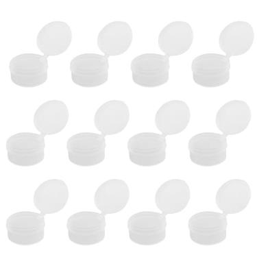 Imagem de JCBIZ 12 caixas de plástico redondas transparentes pequenas caixas de embalagem de largura 18 mm/0,7 pol. Caixas dispensadoras de comprimidos cápsulas caixas de embalagem para armazenamento de muco