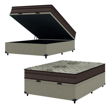 Imagem de Cama Box Baú Casal Colchão Com Molas Ensacadas Tokio 138x188x66cm Marrom/Bege Umaflex