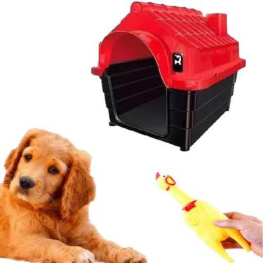 Imagem de Kit Casa Pet Plástica N3 Médio + Mordedor Interativo Galinha - MecPet