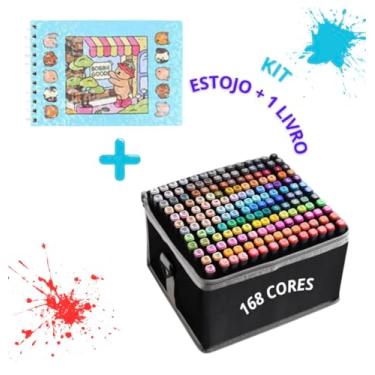 Imagem de Conjunto de Canetas Marcador Permanente Canetinhas para Colorir Touch com Ponta Dupla + livro de colorir (168)