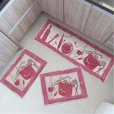 Imagem de Jogo Tapete De Cozinha Algodão Cru 3 Peças Kitchen Sultan