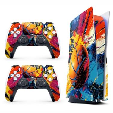 Imagem de Skin Sticker for Game Console 5 Cover - Arte de basquete, compatível com edição de disco e edição digital (não Slim Ver) - 2 capas de controle e capa de console - sem bolhas, proteção total, removível