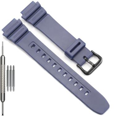 Imagem de Pulseira de borracha masculina série F108WH compatível com Casio A158WA AE1200WH A168WA W800HG MRW200H W218H (pulseira azul escuro com fivela preta)
