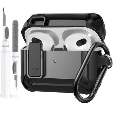Imagem de Olytop Capa para AirPods 3ª geração com tampa de bloqueio, capa robusta de corpo inteiro para AirPod Gen 3 à prova de choque, capa protetora masculina com mosquetão para iPod Airpods 3ª geração, preta