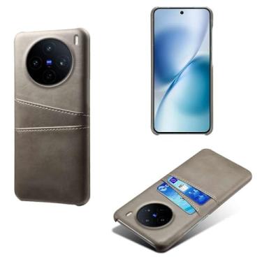 Imagem de Capas Compatível com vivo X200S,tampa protetora de couro falso,design de saco de cartão com 2 fendas de cartão atrás,proteção anti-impressão digital e anti-gota-Grey