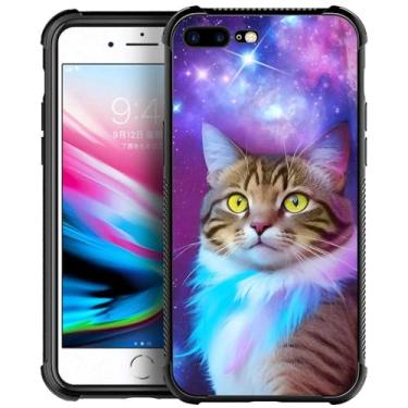 Imagem de Goodsprout Compatível com iPhone 8 Capa para iPhone SE 2020 Gato Trippy com Gráfico Espacial para Meninas, Design Padrão de Imagem À Prova de Choque Antiarranhões Capa Traseira Rígida PC