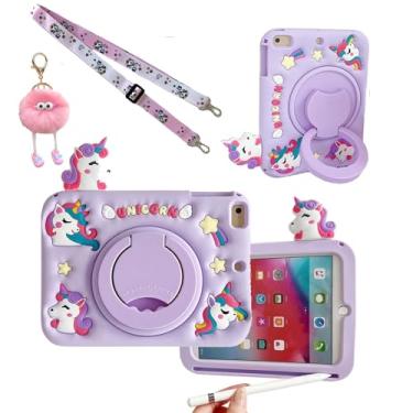 Imagem de Lubiogio Capa 3D de unicórnio fofo para Samsung Galaxy Tab A9+/A9 Plus 27.9 cm 2023 SM-X210/X216/X218, capa com suporte giratório de silicone macio de desenho kawaii com cordão para crianças