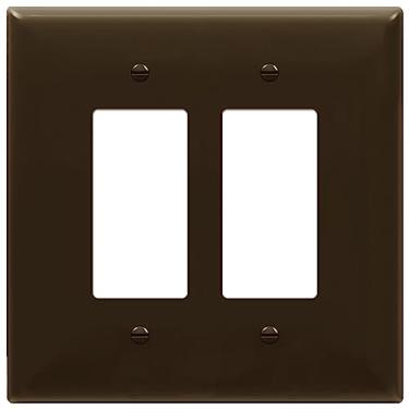 Imagem de (Oversize, Brown) - ENERLITES Double Decorator Switch Cover, Two Gang Outlet Wall Plate, Gloss Finish, Oversized 2-Gang 14cm x 14cm , Unbreakable Polycarbonate Thermoplastic, UL Listed, 8832O-BR, Brown