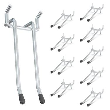 Imagem de HUHOLE Double Arm Pegboard Hooks 4 Inch 10PC, Fit 1/4" Pegboard, Ideal Peg Board Tool Utility Hooks for Garage Organization, Wall Storage, Heavy Duty Tool Holder with Protecting Tip